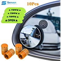 Senven Espejo De Punto Ciego (2 Paquetes) Adhesivo Reflectante (4 Paquetes) tapa valvula(4 Paquetes) Rimless Hd Cristal…